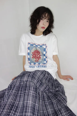 [3 colors] Lacu Check Cantilever Long Skirt