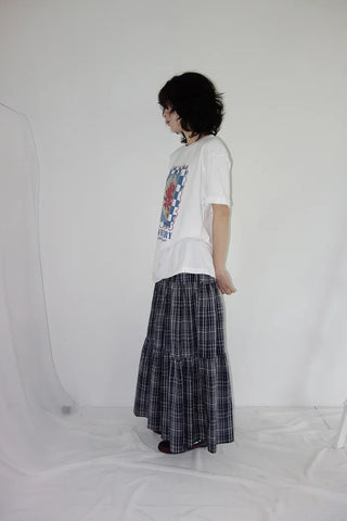 [3 colors] Lacu Check Cantilever Long Skirt