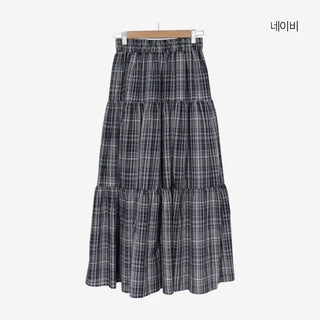 [3 colors] Lacu Check Cantilever Long Skirt