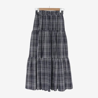 [3 colors] Lacu Check Cantilever Long Skirt