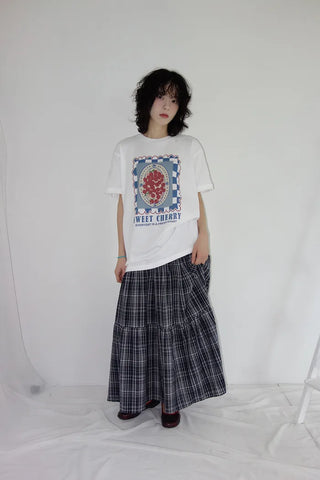 [3 colors] Lacu Check Cantilever Long Skirt