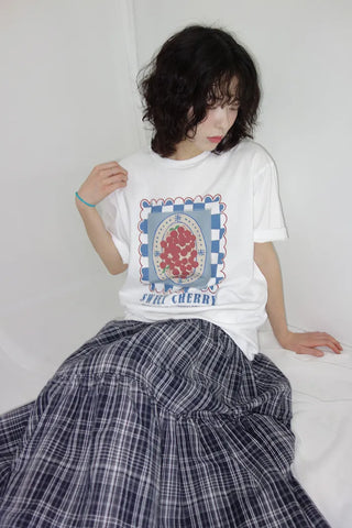 [3 colors] Lacu Check Cantilever Long Skirt