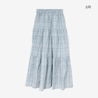 [3 colors] Lacu Check Cantilever Long Skirt