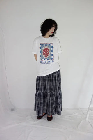 [3 colors] Lacu Check Cantilever Long Skirt