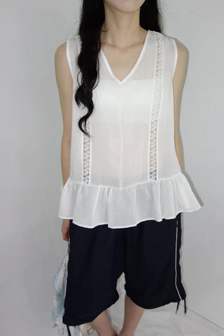 [2 colors] Park V-neck frill blouse