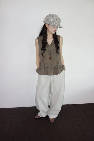 [2 colors] Park V-neck frill blouse