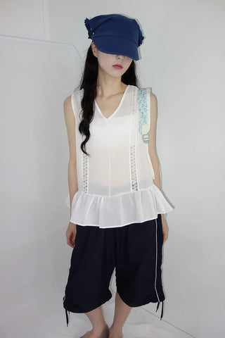 [2 colors] Park V-neck frill blouse