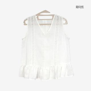 [2 colors] Park V-neck frill blouse