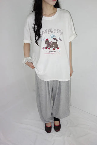 [2 colors] Chilling Print Oversized Short-Sleeve T-Shirt