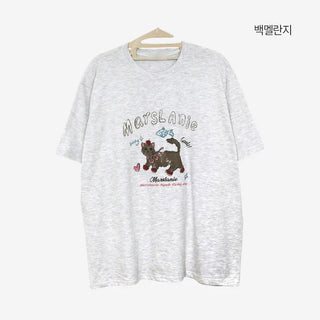 [2 colors] Chilling Print Oversized Short-Sleeve T-Shirt