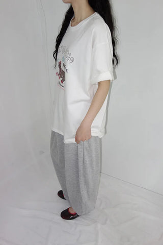 [2 colors] Chilling Print Oversized Short-Sleeve T-Shirt