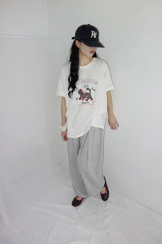 [2 colors] Chilling Print Oversized Short-Sleeve T-Shirt