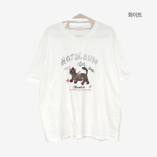 [2 colors] Chilling Print Oversized Short-Sleeve T-Shirt