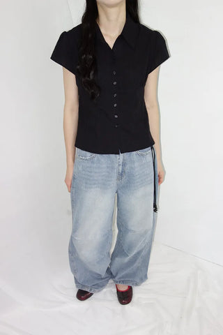 [2 colors] Novo Cut-out Punching Blouse