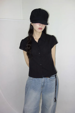 [2 colors] Novo Cut-out Punching Blouse