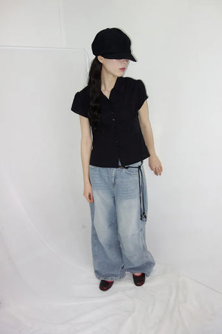 [2 colors] Novo Cut-out Punching Blouse
