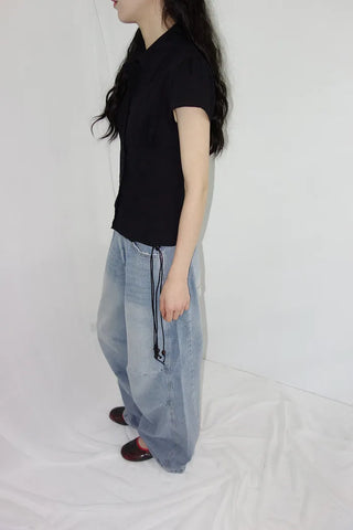 [2 colors] Abel Denim Pintuck Wide Pants