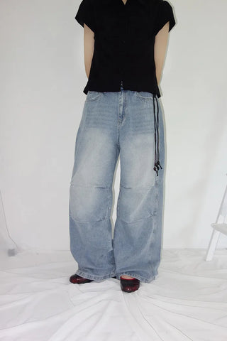 [2 colors] Abel Denim Pintuck Wide Pants