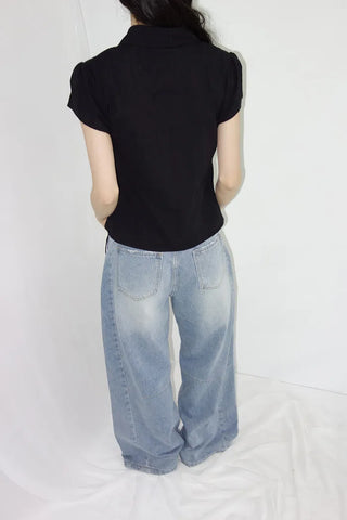 [2 colors] Abel Denim Pintuck Wide Pants