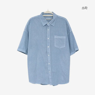 [4 colors] Mid-Sea Overfit Pigment Short-Sleeve Shirt