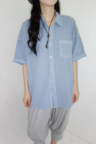 [4 colors] Mid-Sea Overfit Pigment Short-Sleeve Shirt