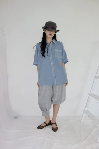 [4 colors] Mid-Sea Overfit Pigment Short-Sleeve Shirt