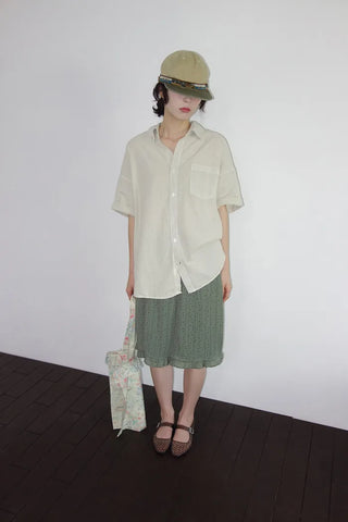 [4 colors] Mid-Sea Overfit Pigment Short-Sleeve Shirt