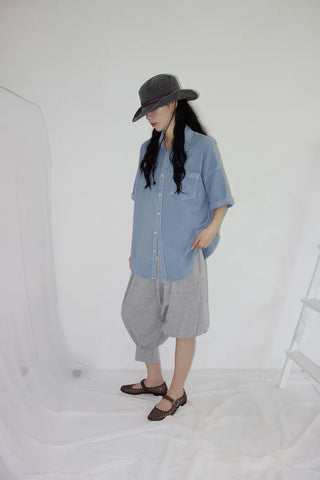 [4 colors] Mid-Sea Overfit Pigment Short-Sleeve Shirt