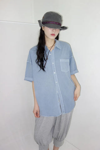 [4 colors] Mid-Sea Overfit Pigment Short-Sleeve Shirt