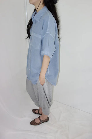 [4 colors] Mid-Sea Overfit Pigment Short-Sleeve Shirt