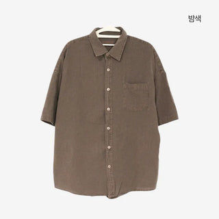 [4 colors] Mid-Sea Overfit Pigment Short-Sleeve Shirt