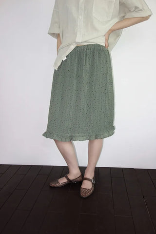 [2 colors] Moai Dot Frill Midi Skirt