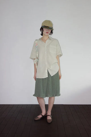 [2 colors] Moai Dot Frill Midi Skirt