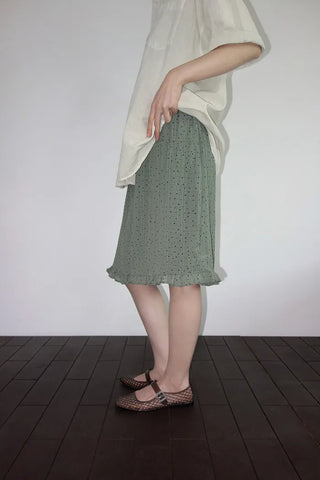 [2 colors] Moai Dot Frill Midi Skirt