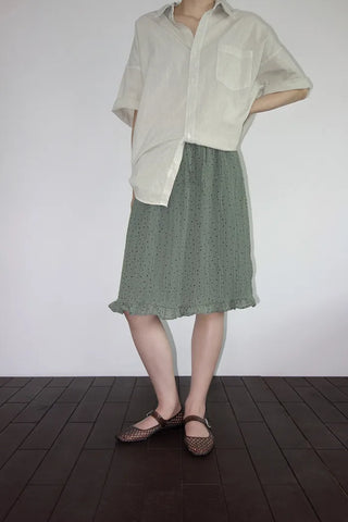 [2 colors] Moai Dot Frill Midi Skirt