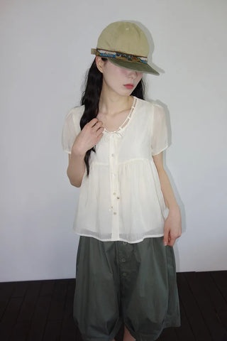 [3 colors] Ajipo Button Pintuck 3/4 Pants