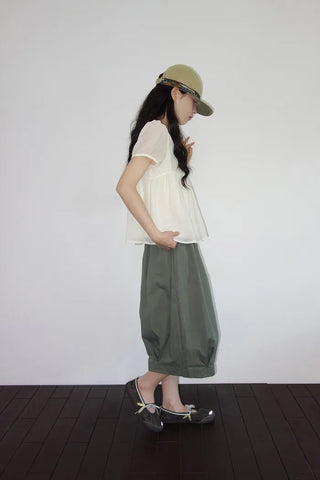 [3 colors] Ajipo Button Pintuck 3/4 Pants