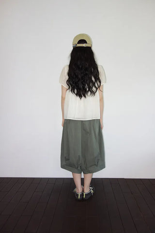 [3 colors] Ajipo Button Pintuck 3/4 Pants