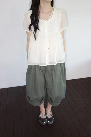 [3 colors] Ajipo Button Pintuck 3/4 Pants