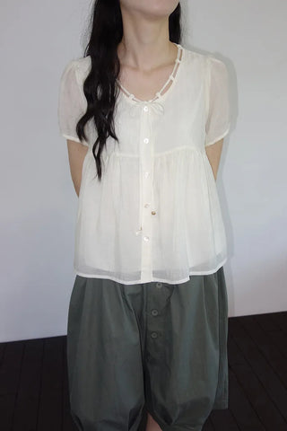 [3 colors] Ajipo Button Pintuck 3/4 Pants