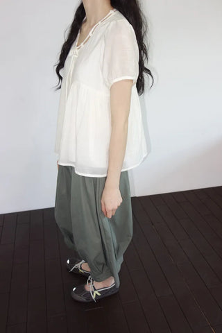 [3 colors] Ajipo Button Pintuck 3/4 Pants