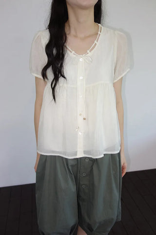 [3 colors] Ajipo Button Pintuck 3/4 Pants
