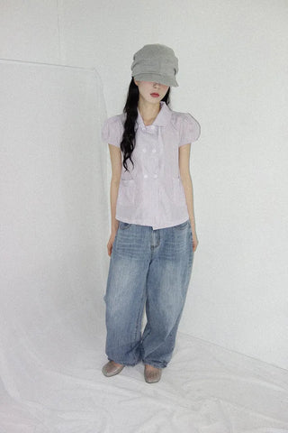 [2 colors] Monchi Check Puff Blouse