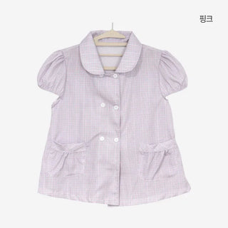 [2 colors] Monchi Check Puff Blouse