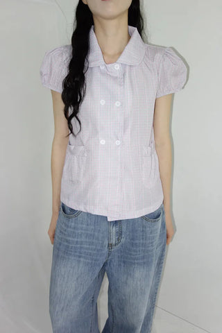 [2 colors] Monchi Check Puff Blouse