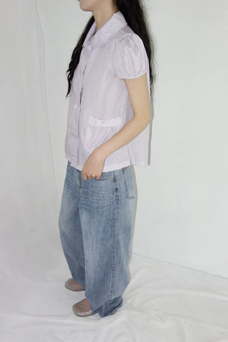 [2 colors] Monchi Check Puff Blouse