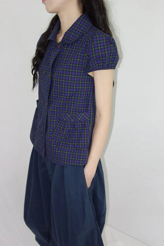 [2 colors] Monchi Check Puff Blouse