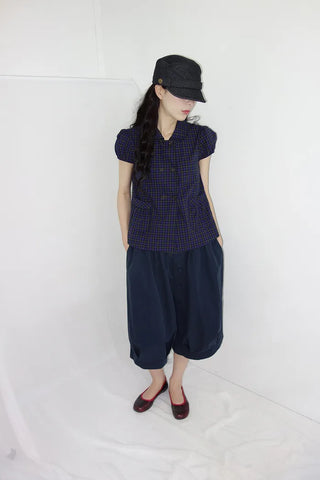 [2 colors] Monchi Check Puff Blouse