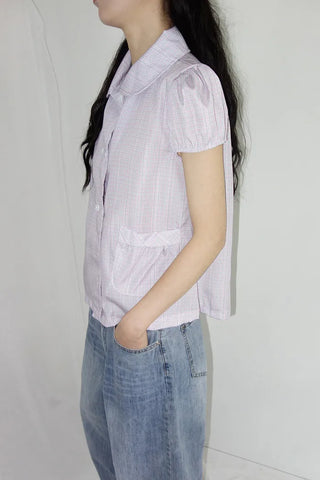[2 colors] Monchi Check Puff Blouse
