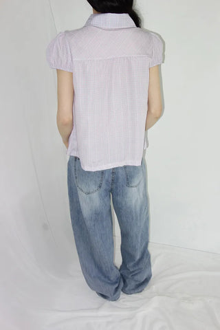 [2 colors] Monchi Check Puff Blouse